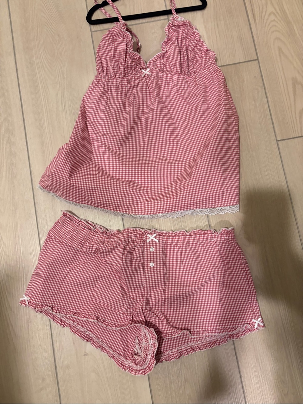 Brandy Melville Red Gingham Lace-Trim Pajama Set - Picture 4 of 6